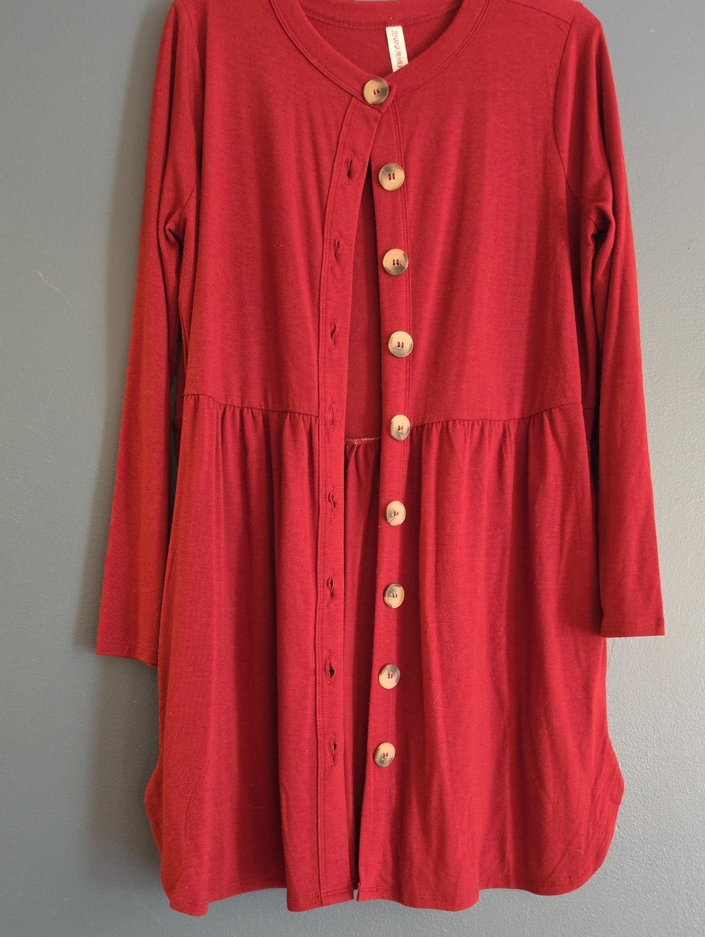 Women's Long Sleeve Button Front Brick Red Cardigan